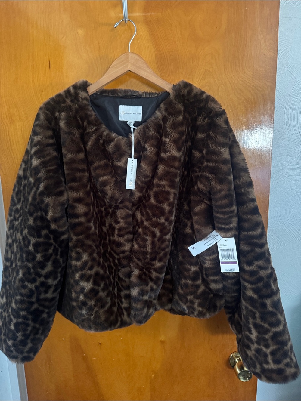 Jessica Simpson Leopard Shrug Jacket Womens XXL Faux Fur